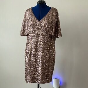 🪩 ALEX EVENINGS ✨Shimmering Sequin Midi Dress, Rose Gold, 18W